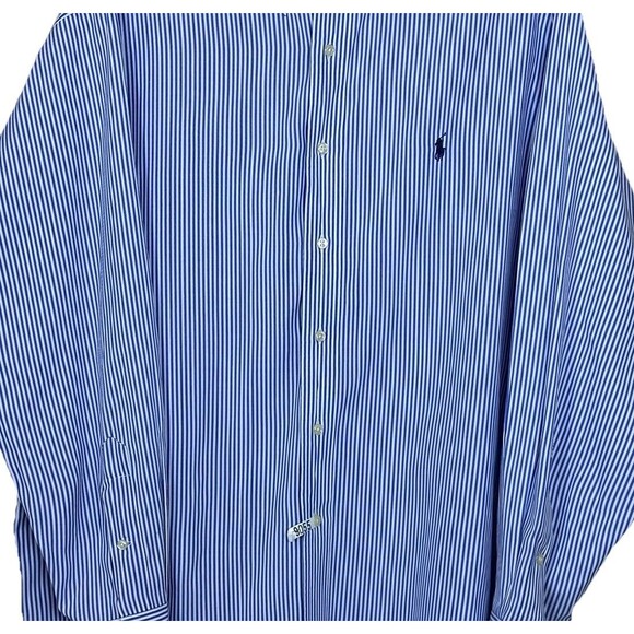 Ralph Lauren Yarmouth Button Up Shirt Men 17 Blue Striped Recently Dry Cleaned - Picture 4 of 8
